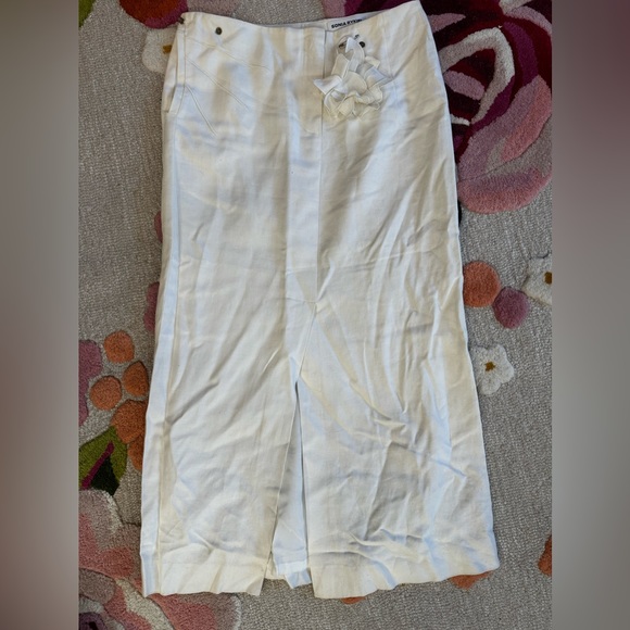 Sonia Rykiel high waist 💯 linen lined tailored pencil midi skirt w flower FR40 - Picture 8 of 17